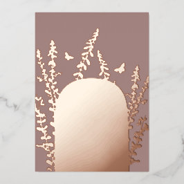 エレガントなガーデンリーフとバタフライのウェディング 箔招待状