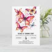 エレガントなガーリー バタフライ ガール 誕生日 招待状 (スタンド正面)