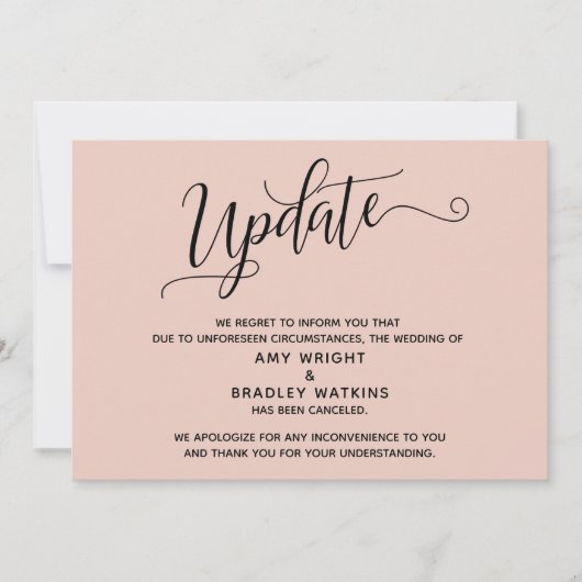 エレガントなキャンセルされた結婚式の発表 ブッシュピンク 招待状 (正面)