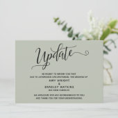 エレガントなキャンセルされた結婚式の sage green 発表 招待状 (スタンド正面)