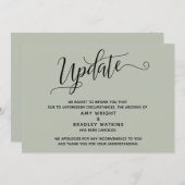 エレガントなキャンセルされた結婚式の sage green 発表 招待状 (正面/裏面)