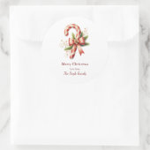 エレガントなキャンディーケーンの赤いリボン付きクリスマス ラウンドシール (バッグ)