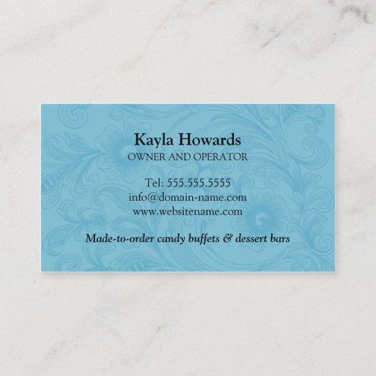 エレガントなキャンデーおよびデザートのビュッフェ 名刺 (裏面)