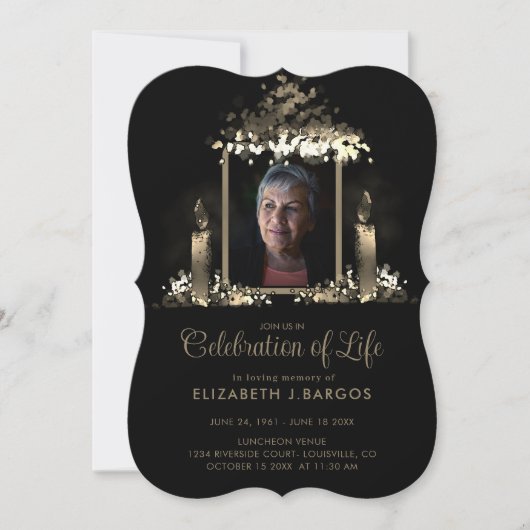 エレガントなキャンドルがフレーム写真 生命の祝祭 招待状 (正面)