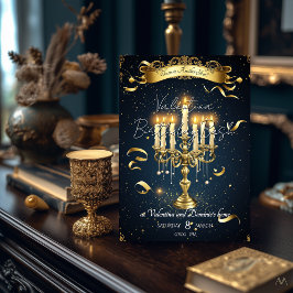 エレガントなキャンドルライトの誕生日 | ゴールド＆ネイビー テーマ 招待状