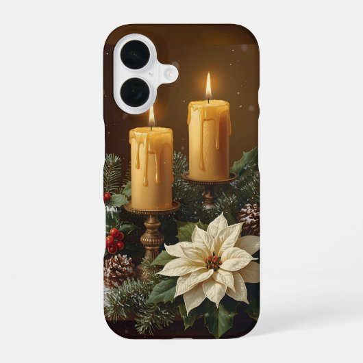エレガントなキャンドル クリスマス ひいらぎ 松の木 あたたかな 祝祭的 iPhone 16ケース (裏面)