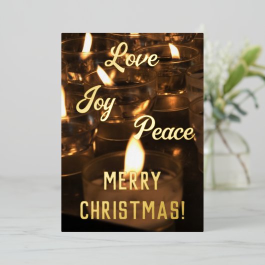 エレガントなキャンドル 本物の金箔 メリークリスマス フォイ 箔シーズンカード (立ち正面)