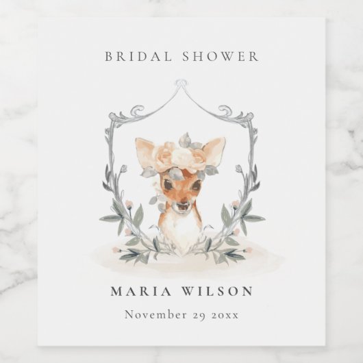 エレガントなキュートなダスクィディーア フローラルクレスト ブライダルシャワー ワインラベル (シングルラベル)