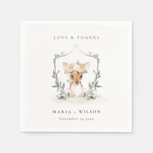 エレガントなキュートなダスクディーアの花の紋章のウェディング スタンダードカクテルナプキン (正面)