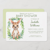 エレガントなキュートな水彩カンガルー ベビーシャワー 招待状 (正面/裏面)