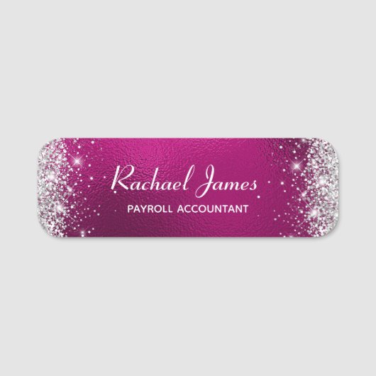 エレガントなキラキラのホットピンクフォイル名タグ 名札 (正面)