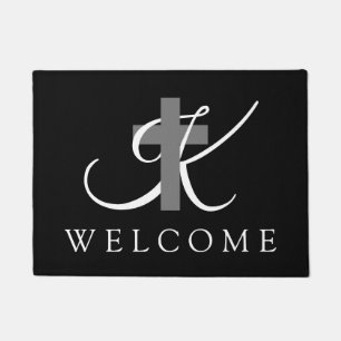 エレガントなキリスト教の信頼のモノグラムの宗教十字 ドアマット