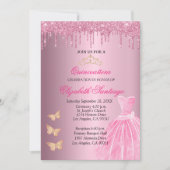 エレガントなキンセアニエラ ピンクとゴールドのグリッターが垂れる 招待状 (正面)