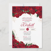 エレガントなキンセアニエラ - 赤と金のバラの花 招待状 (正面)