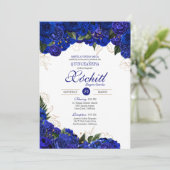 エレガントなキンチアニェラ - ロイヤルブルーの金色のバラの花 招待状 (スタンド正面)