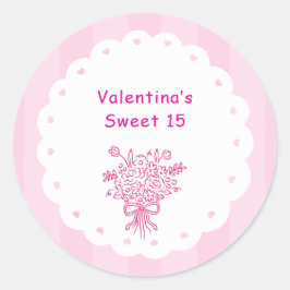 エレガントなキンチャニエラ フラワーブーケ | ピンク & ホワイト ラウンドシール