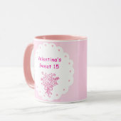 エレガントなキンチャーニャの花束 | ピンク&ホワイト マグカップ (正面左)