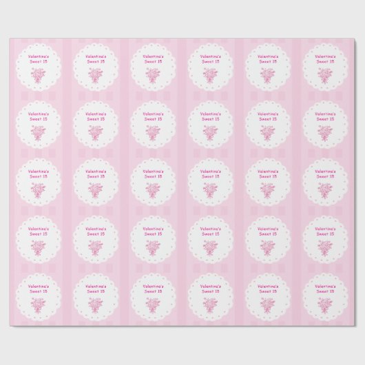 エレガントなキンチャーニャの花束 | ピンク & ホワイト ラッピングペーパー (フラット)