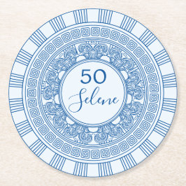 エレガントなギリシャまたはローマの誕生日カスタムカラー ラウンドペーパーコースター