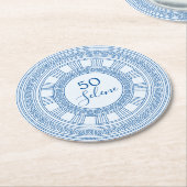 エレガントなギリシャまたはローマの誕生日カスタムカラー ラウンドペーパーコースター (アングル)