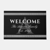 エレガントなギリシャ人の鍵の雷文のボーダー歓迎の玄関マット ドアマット (正面)