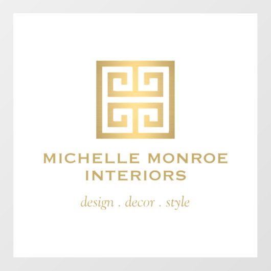 エレガントなギリシャ鍵モチーフのデザイナーロゴ ゴールド/ホワイト ウィンドウサイン (シート)