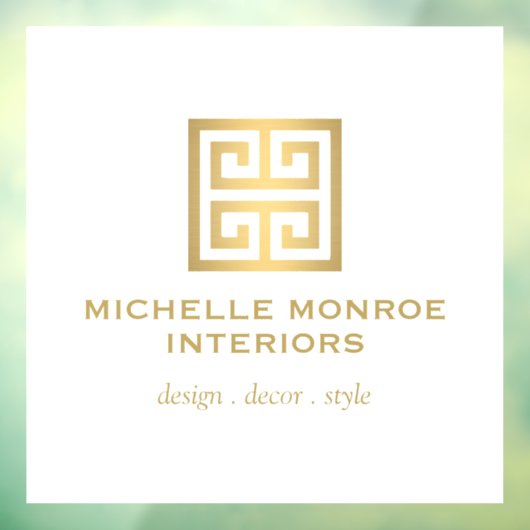 エレガントなギリシャ鍵モチーフのデザイナーロゴ ゴールド/ホワイト ウィンドウサイン (シート3)