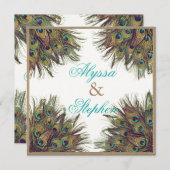 エレガントなクジャクの羽の結婚式招待状2 招待状 (正面/裏面)