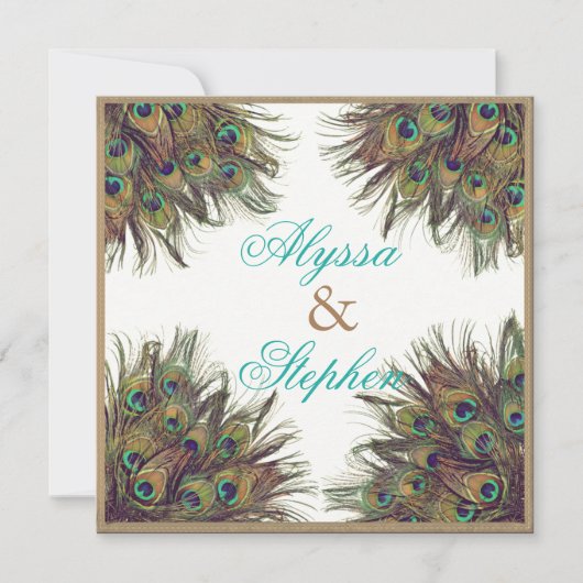 エレガントなクジャクの羽の結婚式招待状2 招待状 (正面)
