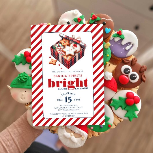 エレガントなクッキー交換パーティー 青 赤 招待状
