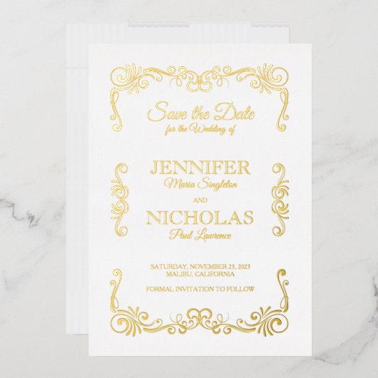 エレガントなクラシックとヴィンテージのフォーマルウェディング 箔招待状 (封筒)