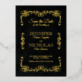 エレガントなクラシックとヴィンテージのフォーマルウェディング 箔招待状 (正面)