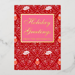 エレガントなクラシックな赤ピンク 箔シーズンカード