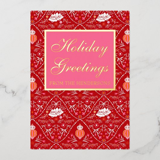 エレガントなクラシックな赤ピンク 箔シーズンカード (正面)