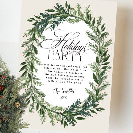 エレガントなクラシッククリスマス ボタニカル ホリデーパーティー 招待状