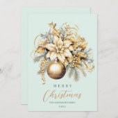 エレガントなクラシックゴールドのミントラグジュアリークリスマスブーケ シーズンカード (正面/裏面)