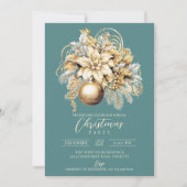 エレガントなクラシックゴールドターコイズラグジュアリークリスマス 招待状 (正面)