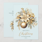 エレガントなクラシックゴールドブルーの豪華なクリスマスブーケ シーズンカード (正面/裏面)