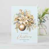 エレガントなクラシックゴールドブルーの豪華なクリスマスブーケ シーズンカード (スタンド正面)