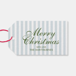 エレガントなクラシックスクリプト クリスマス ブルー ストライプ ギフトタグ