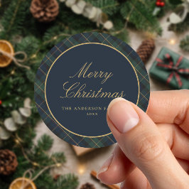エレガントなクラシックタータンチェックのクリスマス ラウンドシール