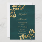 エレガントなクラシックダークグリーンゴールドユーカリの結婚式 招待状 (正面)