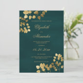 エレガントなクラシックダークグリーンゴールドユーカリの結婚式 招待状 (スタンド正面)
