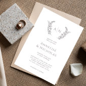 エレガントなクラシックフォーマルリーフモノグラムウェディング 招待状