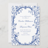 エレガントなクラシックブルーのフランスカントリー フラワーウェディング 招待状 (正面)