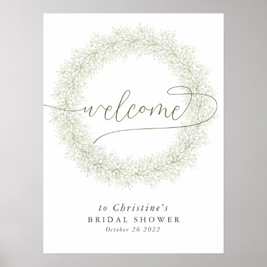 エレガントなクラシックホワイトフラワー ブライダルシャワー ウェルカム ポスター (正面)