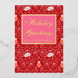 エレガントなクラシックレッドピンク 箔シーズンカード