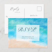 エレガントなクラシック水彩画ビーチウェディング食事の返信カード