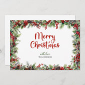 エレガントなクラシック水彩赤いホリーベリー シーズンカード (正面/裏面)