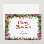 エレガントなクラシック水彩赤いホーリーベリー シーズンカード (正面/裏面)